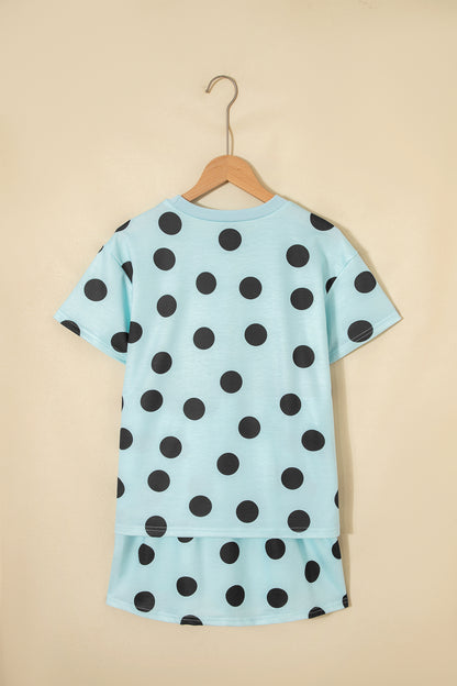 Pink Polka Dot Short Sleeve Top Casual Skort 2pcs Outfit